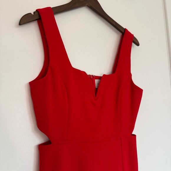 Small Red Adelyn Rae Vibrant Red Midi Blair Cut Out Ponte Sheath Zip Up Dress - Picture 8 of 14